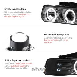 00-06 TAHOE SUBURBAN New Twin Halo Angel Eye Projector Smoke LED Headlight Lamps
