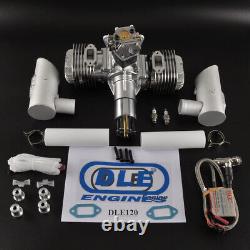 DLE 120CC Twin Cylinder Two Stroke Side Exhaust Gasoline Engine for RC Airplane