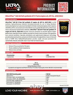 Ultra1PlusT SAE 60 Full Synthetic V-Twin SL JASO MA2 Engine Oil 5 Gallon Pail