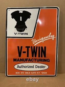 Vintage V-Twin Motorcycle Engine Authorized Dealer Sign Gas Oil Bike Parts Tools